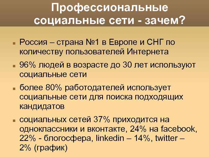 Профессиональные социальные сети - зачем? Россия – страна № 1 в Европе и СНГ