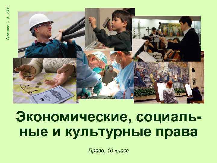 © Аминов А. М. , 2008 Экономические, социальные и культурные права Право, 10 класс