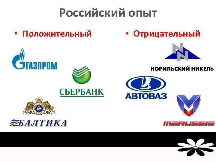 Российский опыт • Положительный • Отрицательный 