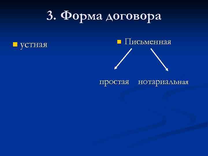 3. Форма договора n устная n Письменная простая нотариальная 