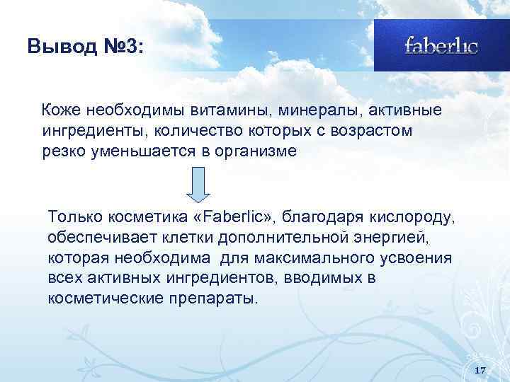 Вывод № 3: Коже необходимы витамины, минералы, активные ингредиенты, количество которых с возрастом резко