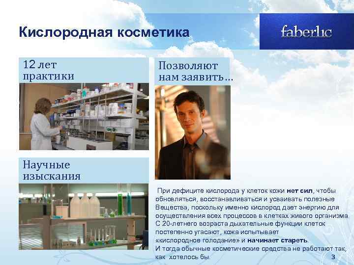 Кислородная косметика 12 лет практики Позволяют нам заявить… Научные изыскания При дефиците кислорода у