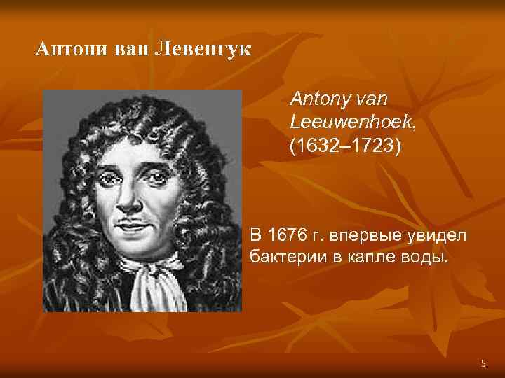 Антони ван Левенгук Antony van Leeuwenhoek, (1632– 1723) В 1676 г. впервые увидел бактерии