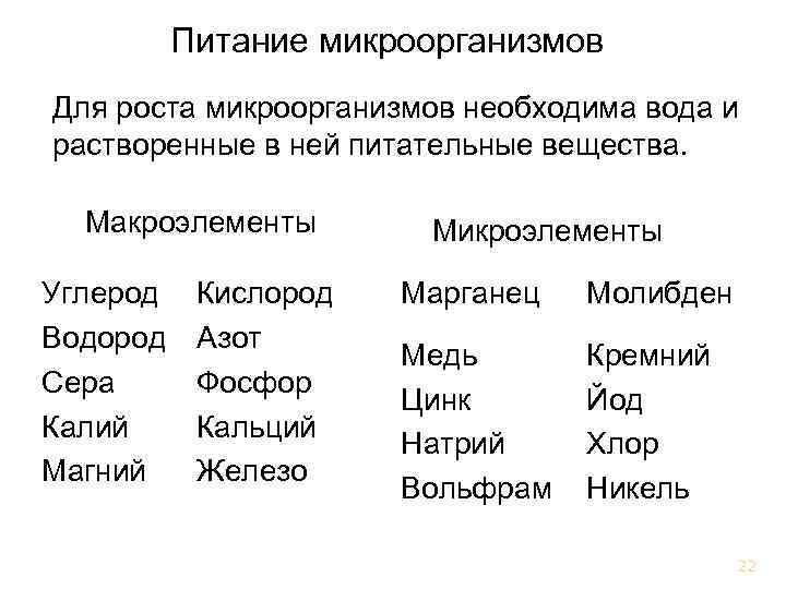 Питание и рост микроорганизмов презентация