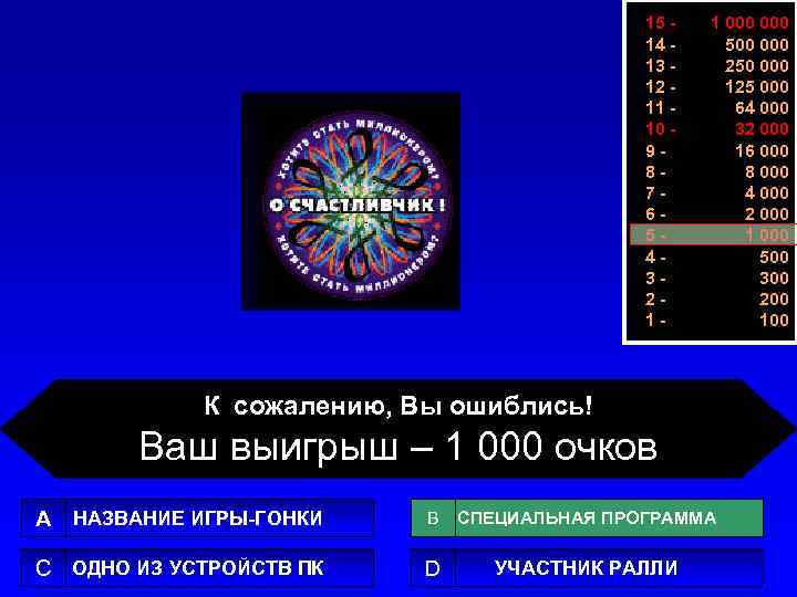 15 14 13 12 11 10 987654321 - 1 000 500 000 250 000