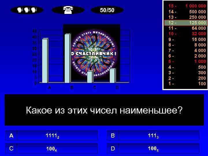  15 14 13 12 11 10 987654321 - 50/50 Какое из этих чисел