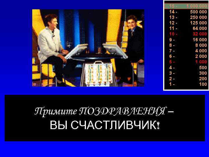 15 14 13 12 11 10 987654321 - Примите ПОЗДРАВЛЕНИЯ – ВЫ СЧАСТЛИВЧИК! 1
