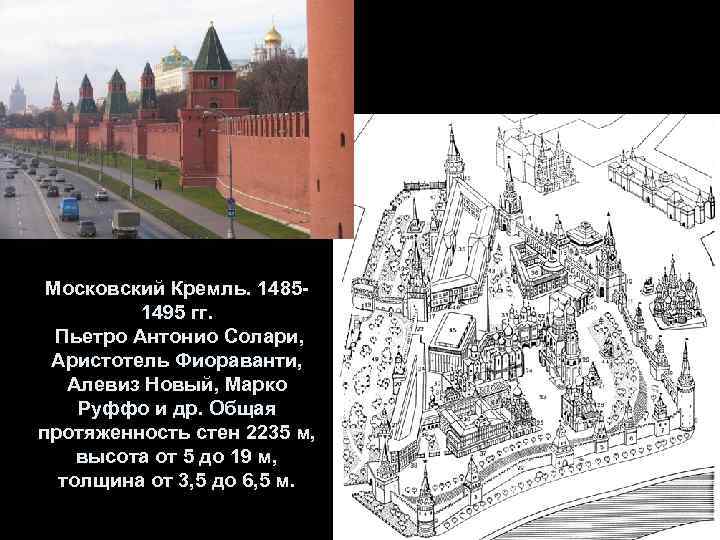 Московский Кремль. 14851495 гг. Пьетро Антонио Солари, Аристотель Фиораванти, Алевиз Новый, Марко Руффо и