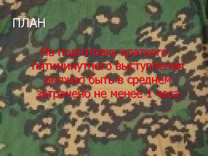 ПЛАН На подготовку краткого пятиминутного выступления должно быть в среднем затрачено не менее 1