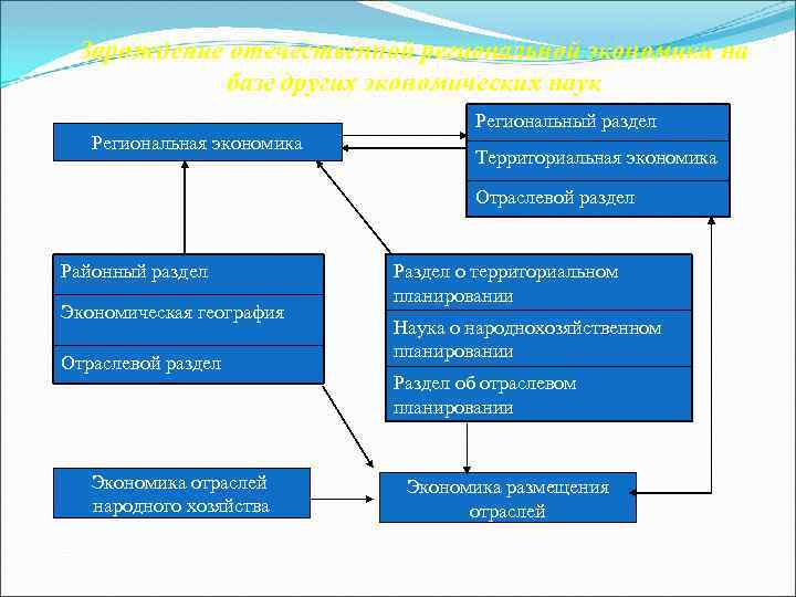 Зарождение отечественной региональной экономики на базе других экономических наук Региональная экономика Региональный раздел Территориальная