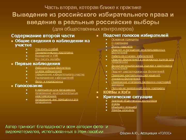 Часть вторая, которая ближе к практике Выведение из российского избирательного права и введение в