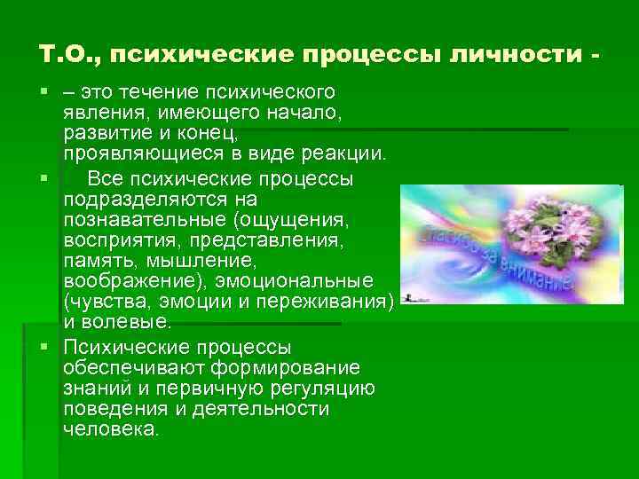 Т. О. , психические процессы личности § – это течение психического явления, имеющего начало,