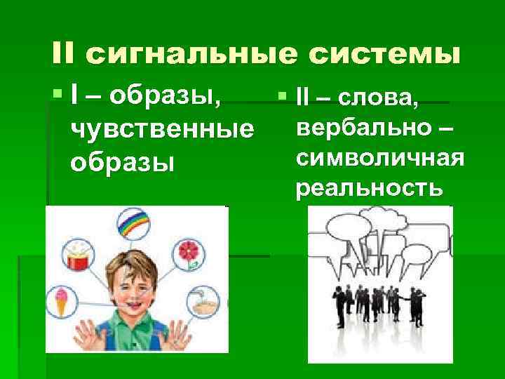 II сигнальные системы § I – образы, § II – слова, чувственные вербально –