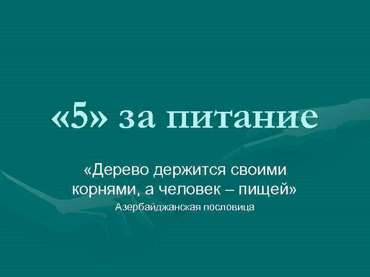  « 5» за питание «Дерево держится своими корнями, а человек – пищей» Азербайджанская