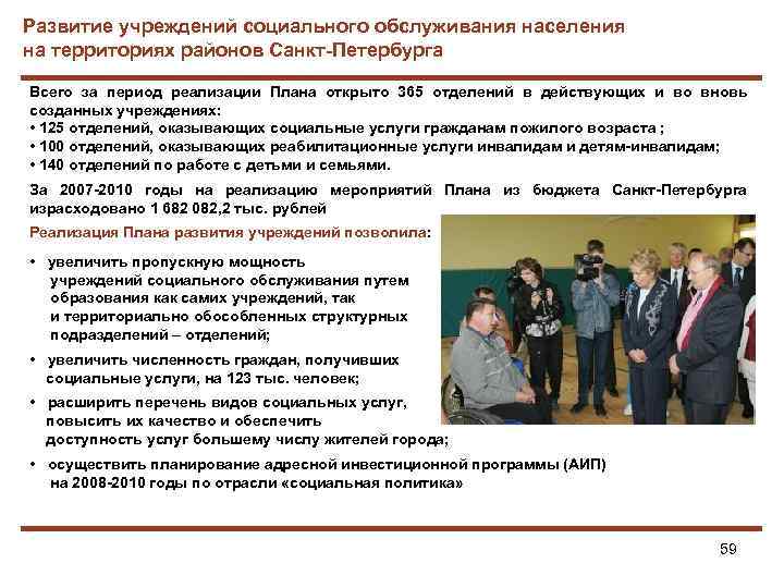 Развитие учреждений социального обслуживания населения на территориях районов Санкт-Петербурга Всего за период реализации Плана