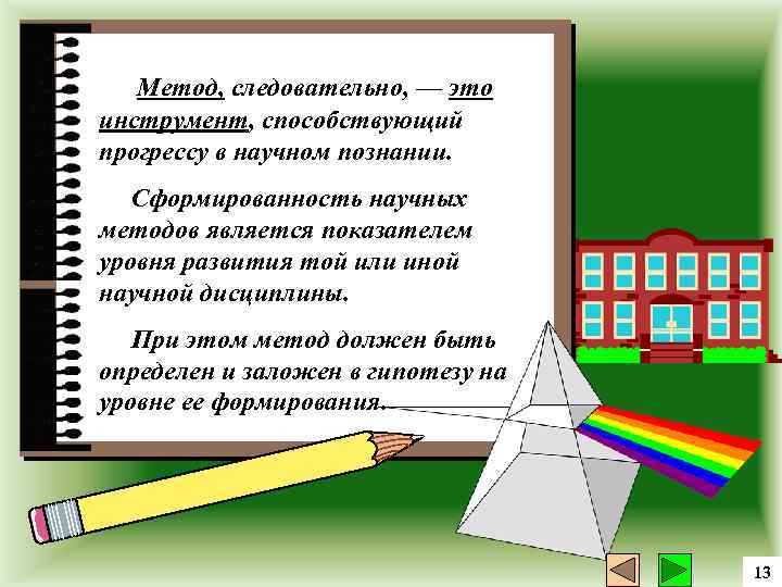  Метод, следовательно, — это инструмент, способствующий прогрессу в научном познании. Сформированность научных методов