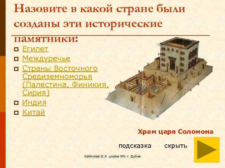 Назовите в какой стране были созданы эти исторические памятники: p p p Египет Междуречье