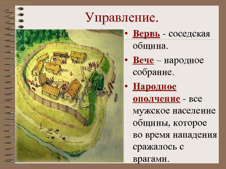 Управление. • Вервь - соседская община. • Вече – народное собрание. • Народное ополчение