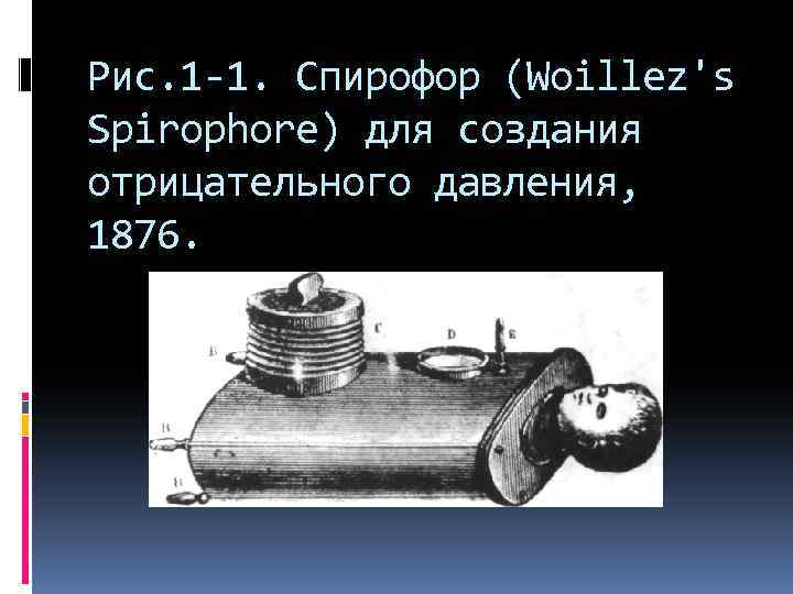 Рис. 1 -1. Спирофор (Woillez's Spirophore) для создания отрицательного давления, 1876. 