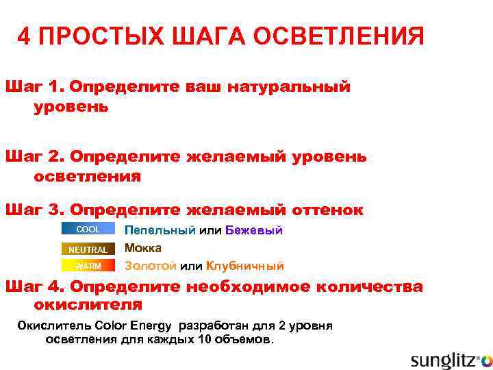 4 ПРОСТЫХ ШАГА ОСВЕТЛЕНИЯ Шаг 1. Определите ваш натуральный уровень Шаг 2. Определите желаемый