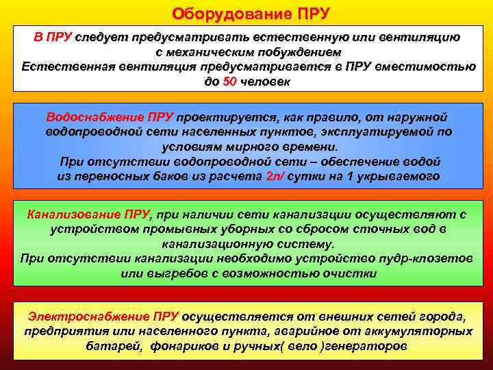 Оборудование ПРУ В ПРУ следует предусматривать естественную или вентиляцию с механическим побуждением Естественная вентиляция