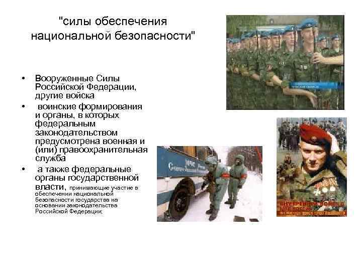 "силы обеспечения национальной безопасности" • • • Вооруженные Силы Российской Федерации, другие войска воинские