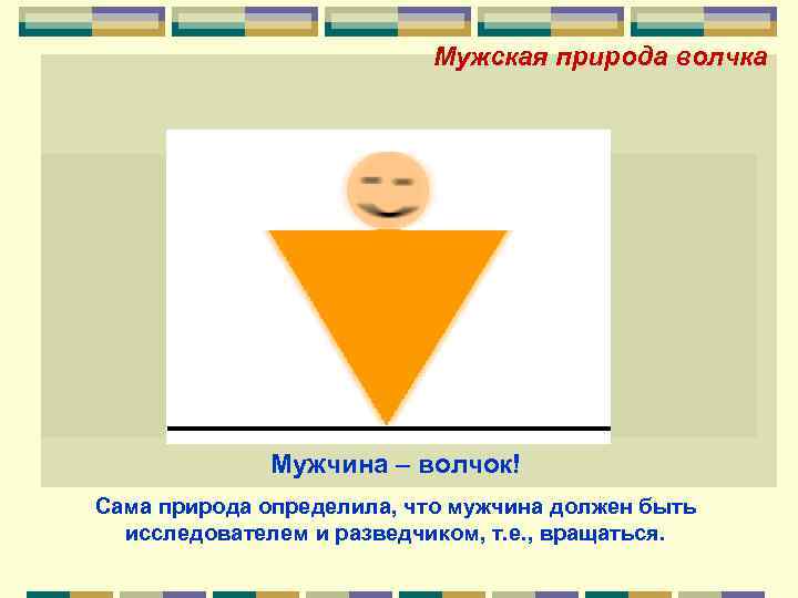 Мужская природа волчка Mужчина – волчок! Сама природа определила, что мужчина должен быть исследователем