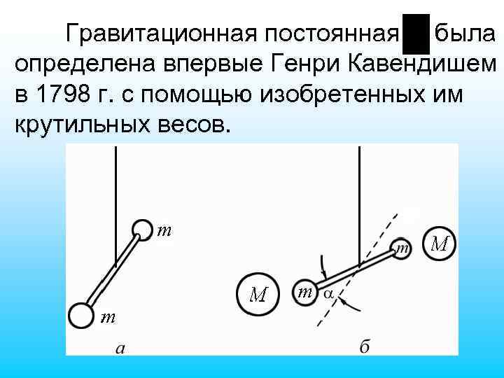 Гравитационная постоянная , была определена впервые Генри Кавендишем в 1798 г. с помощью изобретенных