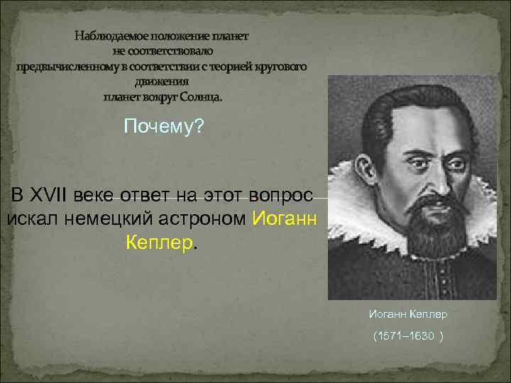Наблюдаемое положение планет не соответствовало предвычисленному в соответствии с теорией кругового движения планет вокруг