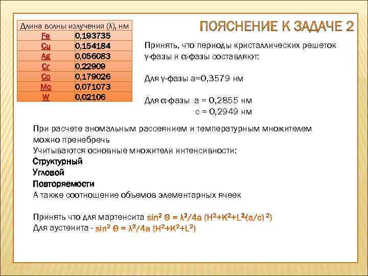 Длина волны излучения (λ), нм Fe 0, 193735 Cu 0, 154184 Ag 0, 056083