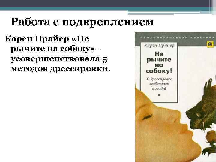 Работа с подкреплением Карен Прайер «Не рычите на собаку» усовершенствовала 5 методов дрессировки. 