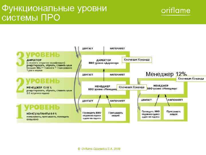 Функциональные уровни системы ПРО Ключевая Команда Менеджер 12% Ключевая Команда © Oriflame Cosmetics S.