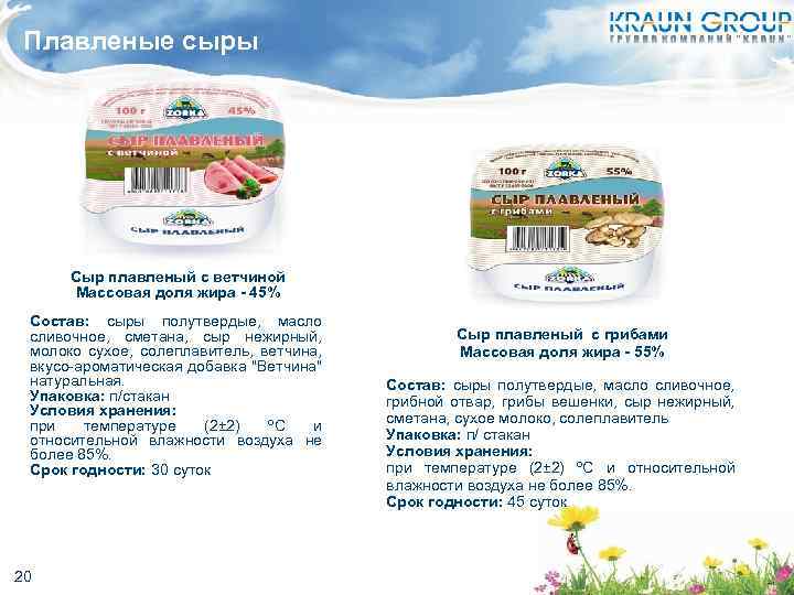 Плавленые сыры Сыр плавленый с ветчиной Массовая доля жира - 45% Состав: сыры полутвердые,