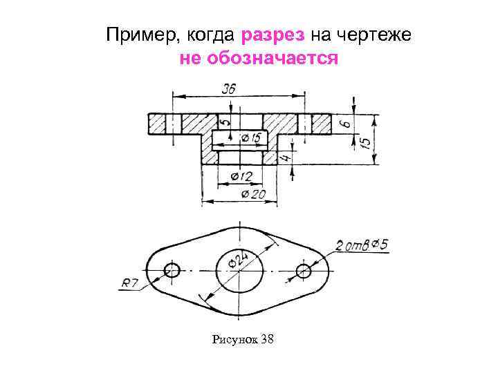 Пример, когда разрез на чертеже не обозначается Рисунок 38 