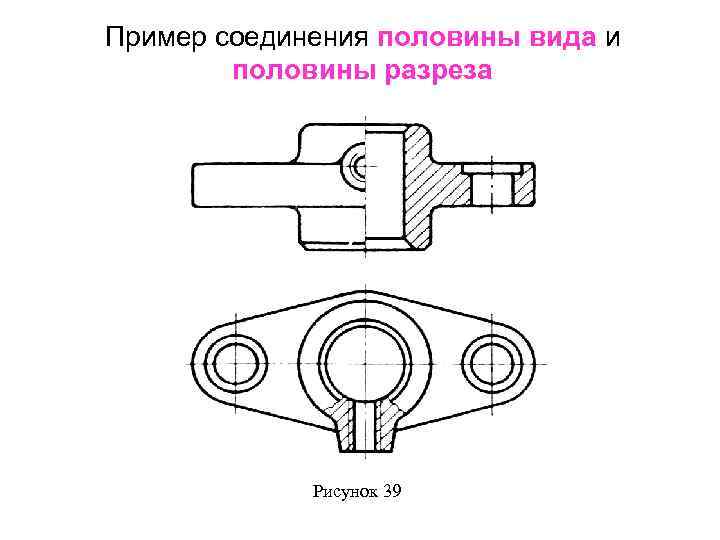 Пример соединения половины вида и половины разреза Рисунок 39 