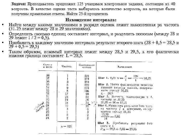 Задача: Преподаватель предложил 125 учащимся контрольное задание, состоящее из 40 вопросов. В качестве оценки