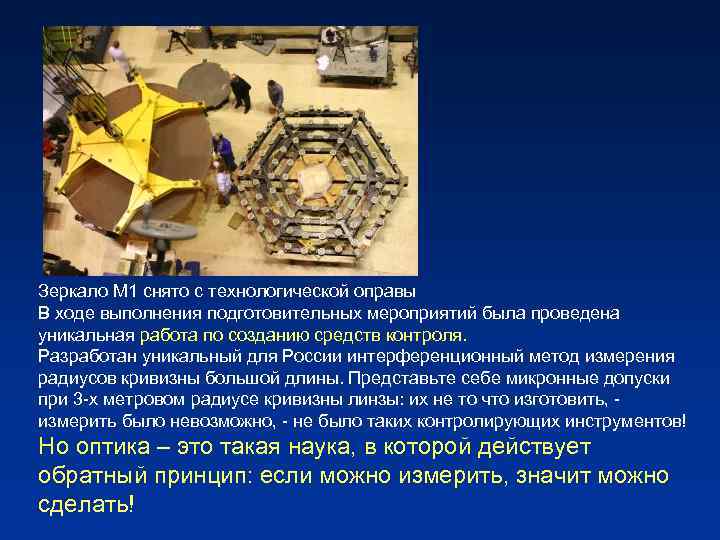 Зеркало М 1 снято с технологической оправы В ходе выполнения подготовительных мероприятий была проведена