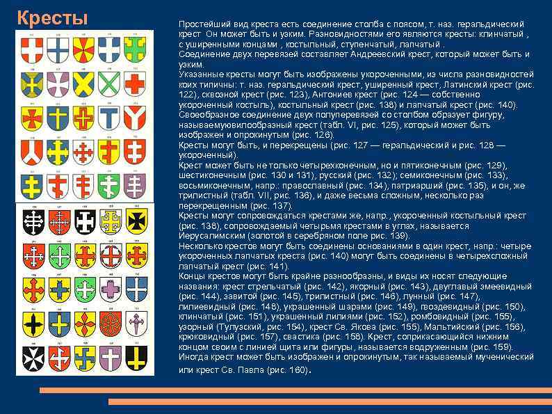 Кресты Простейший вид креста есть соединение столба с поясом, т. наз. геральдический крест Он