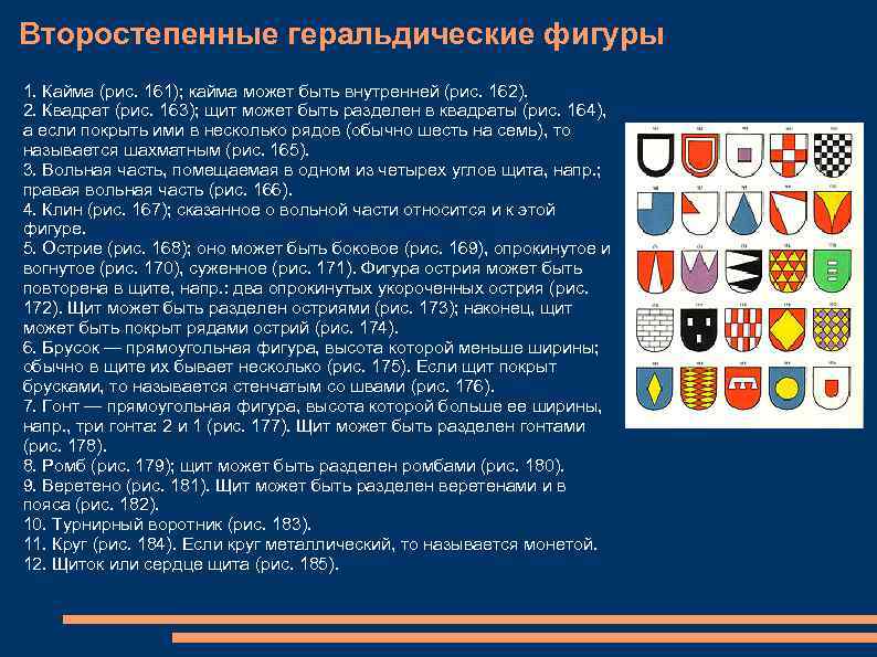 Второстепенные геральдические фигуры 1. Кайма (рис. 161); кайма может быть внутренней (рис. 162). 2.