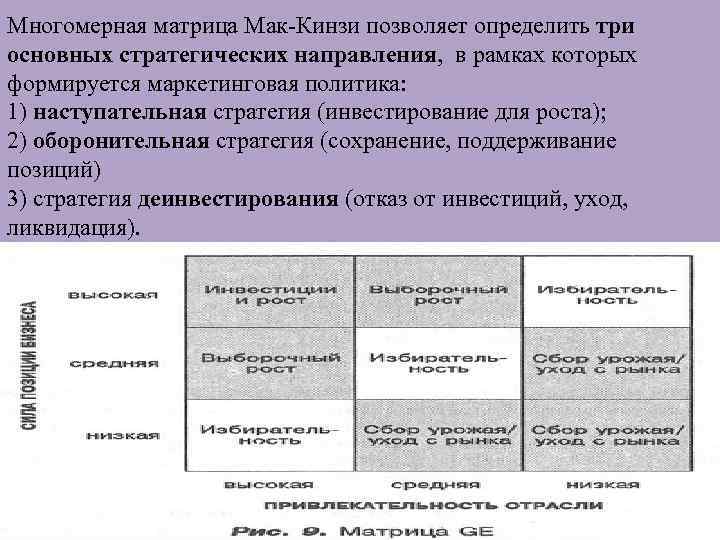 Многомерная матрица Мак Кинзи позволяет определить три основных стратегических направления, в рамках которых формируется