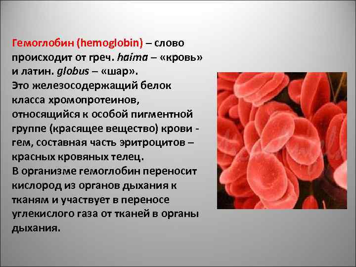 Гемоглобин (hemoglobin) – слово происходит от греч. haima – «кровь» и латин. globus –