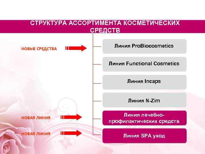 СТРУКТУРА АССОРТИМЕНТА КОСМЕТИЧЕСКИХ СРЕДСТВ НОВЫЕ СРЕДСТВА Линия Pro. Biocosmetics Линия Functional Cosmetics Линия Incaps