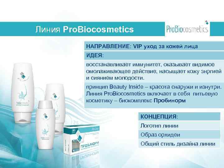Линия Pro. Biocosmetics НАПРАВЛЕНИЕ: VIP уход за кожей лица ИДЕЯ: восстанавливает иммунитет, оказывает видимое
