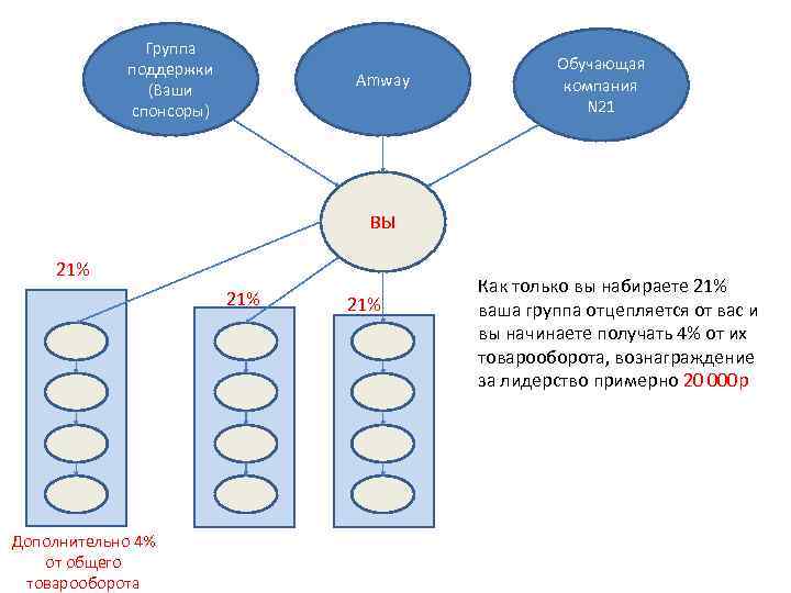 Группа поддержки (Ваши спонсоры) Amway Обучающая компания N 21 ВЫ 21% Дополнительно 4% от