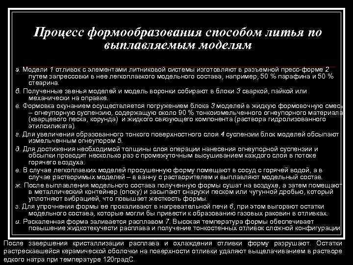 Процесс формообразования способом литья по выплавляемым моделям а. Модели 1 отливок с элементами литниковой