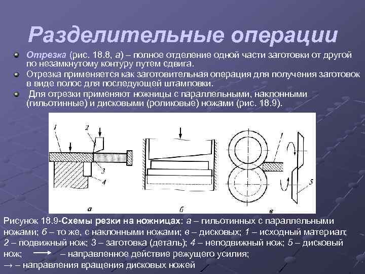 Разделительные операции Отрезка (рис. 18. 8, а) – полное отделение одной части заготовки от