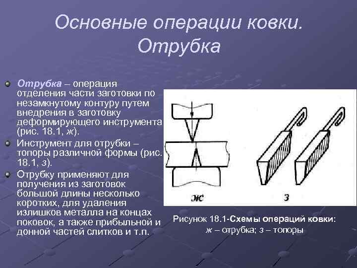 Основные операции ковки. Отрубка – операция отделения части заготовки по незамкнутому контуру путем внедрения