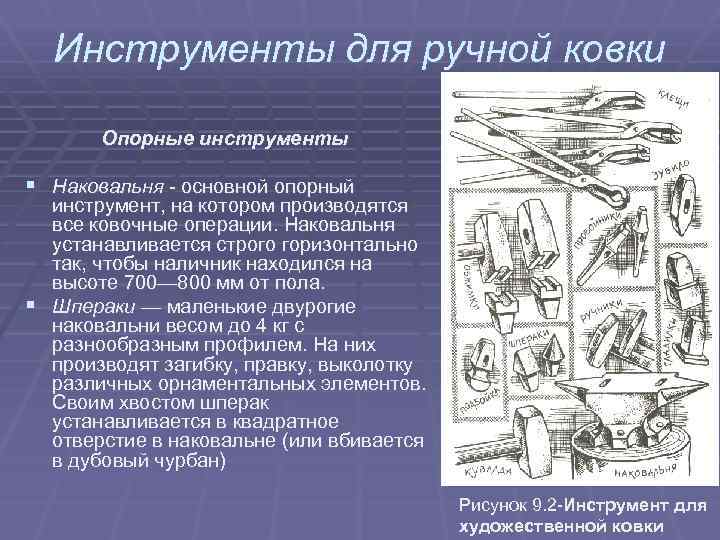 Инструменты для ручной ковки Опорные инструменты § Наковальня - основной опорный инструмент, на котором