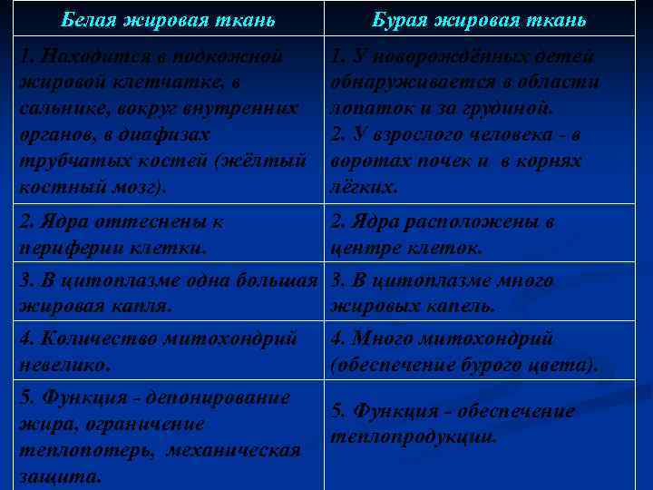 Белая жировая ткань 1. Находится в подкожной жировой клетчатке, в сальнике, вокруг внутренних органов,