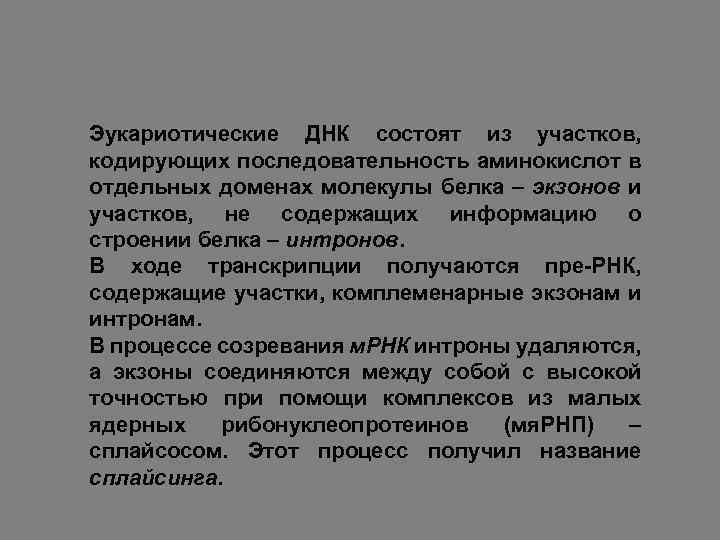 Эукариотические ДНК состоят из участков, кодирующих последовательность аминокислот в отдельных доменах молекулы белка –